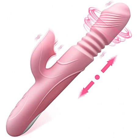 Thrusting Dildo Rabbit Vibrator for Women, Vibrator Adult Sensory Toys G Spot Sex Toy with 3 Telescopic & 10 Vibration Modes, Adult Sex Toys with Quiet Dual Motors for Couples or Solo Sex