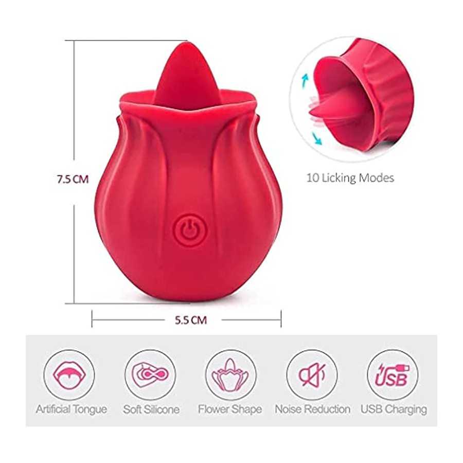 Rose Sex Toy for Women - Woman Pleasure Tongue Licking Mini Clitoral Vibrator Stimulator with 10 Vibrating Pleasure for Clitoris