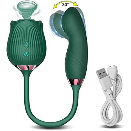 AJEYPMZ Female Massager Powerful Rose Vibrator Adult Sex Toy Female Clitoris Nipple Clit Sucker G Spot Vacuum Stimulator Dildo for Women Finger Wiggle (Color : GM32-X-GN)