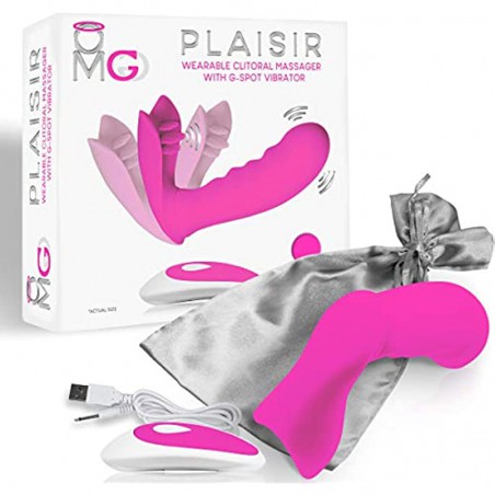 OMG Plaisir Wearable Clitoral Massager W/G-spot Vibrator - Remote Control for Couples Play -Pink