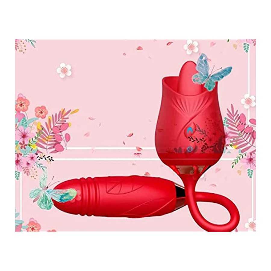 (Red) Waterproof Design Sucking Toys USB Charging Adult Toys Rose Sex Stimulator for Women Powerful Sucking and Licking Lingerie