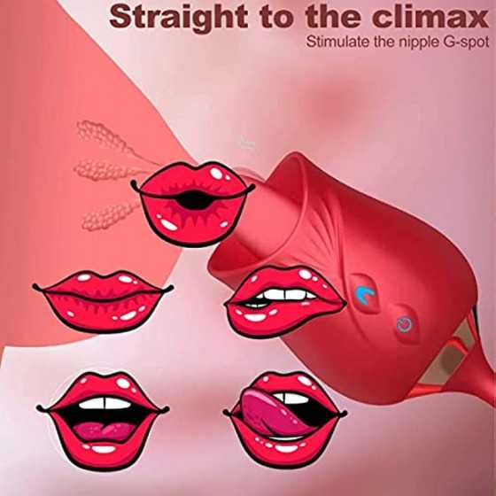 (Red) Waterproof Design Sucking Toys USB Charging Adult Toys Rose Sex Stimulator for Women Powerful Sucking and Licking Lingerie