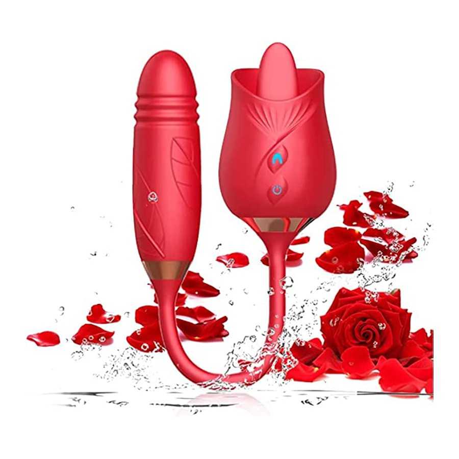 Rose Sex Toy for Women - Woman Pleasure Tongue Licking Mini Clitoral Vibrator Stimulator with 10 Vibrating Pleasure for Clitoris