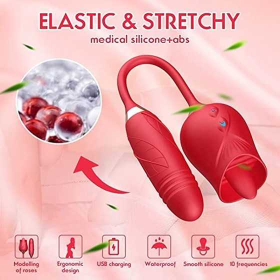 Rose Sex Toy for Women - Woman Pleasure Tongue Licking Mini Clitoral Vibrator Stimulator with 10 Vibrating Pleasure for Clitoris