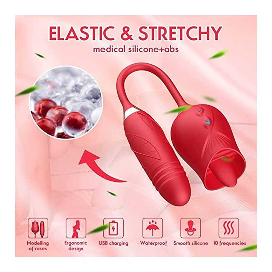 Rose Sex Toy for Women - Woman Pleasure Tongue Licking Mini Clitoral Vibrator Stimulator with 10 Vibrating Pleasure for Clitoris