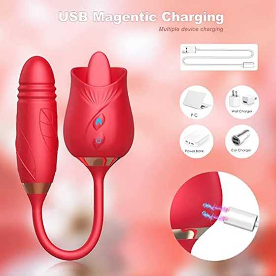 Rose Sex Toy for Women - Woman Pleasure Tongue Licking Mini Clitoral Vibrator Stimulator with 10 Vibrating Pleasure for Clitoris