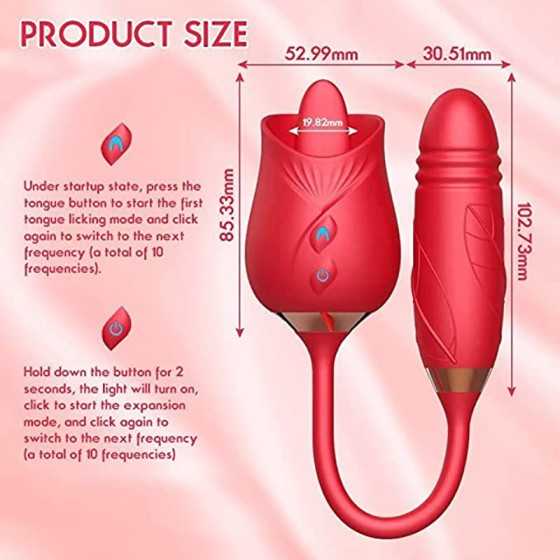 Rose Sex Toy for Women - Woman Pleasure Tongue Licking Mini Clitoral Vibrator Stimulator with 10 Vibrating Pleasure for Clitoris