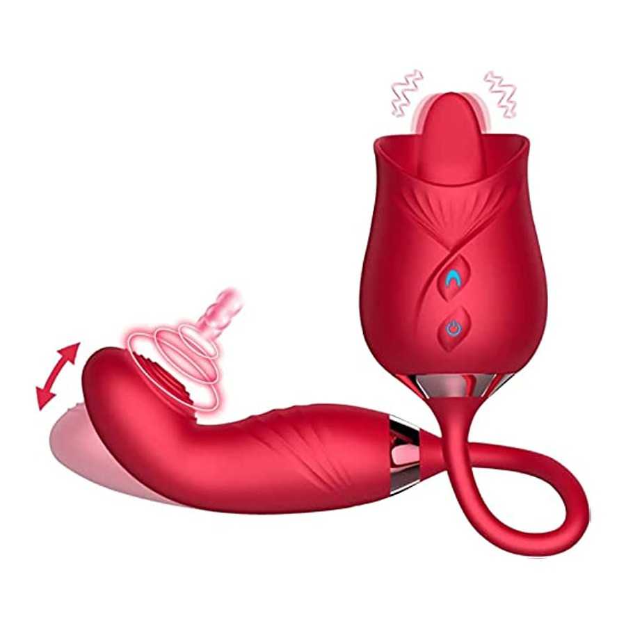 Rose Toy Vibrator for Woman - 3 in 1 Rose Sex Toys Clitoris G-spot Stimulation Tongue Licking Tappinging Dildo Vibrator with 10 