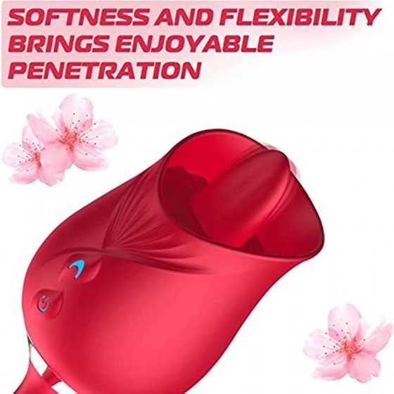 Rose Toy Vibrator for Woman - 3 in 1 Rose Sex Toys Clitoris G-spot Stimulation Tongue Licking Tappinging Dildo Vibrator with 10 
