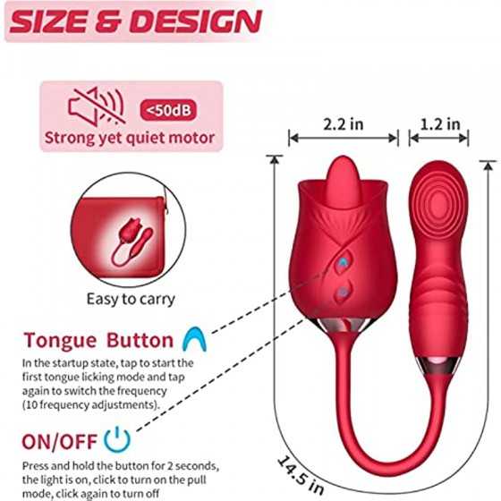 Rose Toy Vibrator for Woman - 3 in 1 Rose Sex Toys Clitoris G-spot Stimulation Tongue Licking Tappinging Dildo Vibrator with 10 
