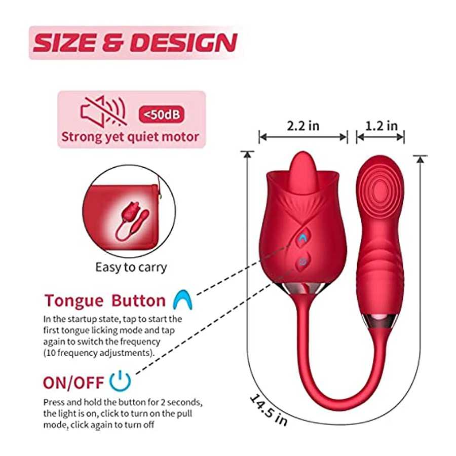Rose Toy Vibrator for Woman - 3 in 1 Rose Sex Toys Clitoris G-spot Stimulation Tongue Licking Tappinging Dildo Vibrator with 10 