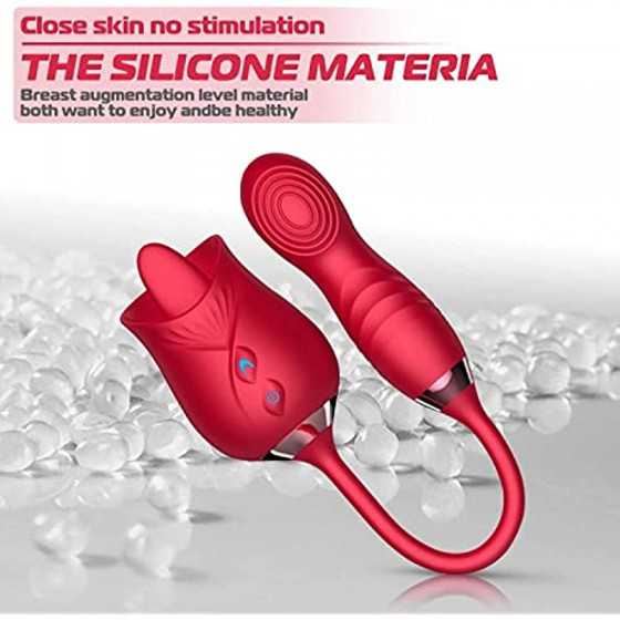 Rose Toy Vibrator for Woman - 3 in 1 Rose Sex Toys Clitoris G-spot Stimulation Tongue Licking Tappinging Dildo Vibrator with 10 