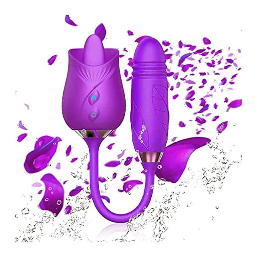 Sex Rose Toy for Women Sexual Rose Flowers Rechargeable Adult Toy for Women Couples-red,Powerful Tongue Suck (Purple-Flower), 1.