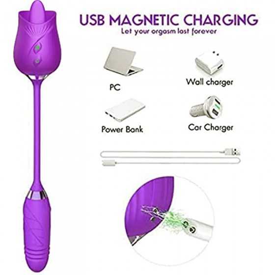 Sex Rose Toy for Women Sexual Rose Flowers Rechargeable Adult Toy for Women Couples-red,Powerful Tongue Suck (Purple-Flower), 1.
