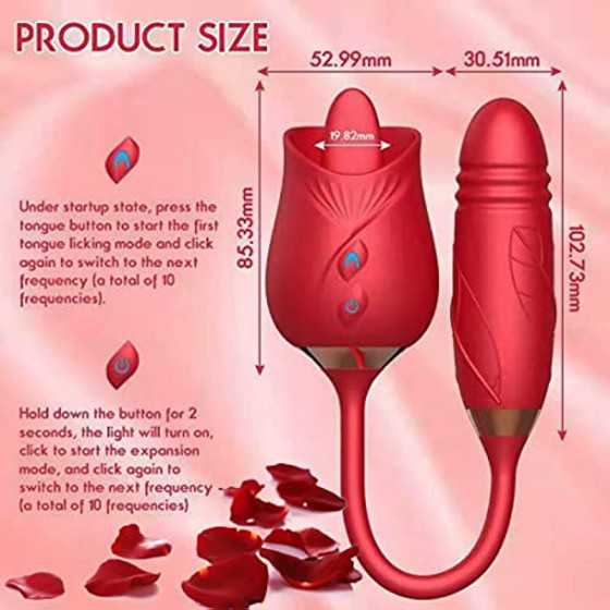 LO2023-New Flower Shaped USB Charging Rose Toy 10 Modes for Women Sex Stimulator for Adult Women Licking, Lingerie- Red,-Y3CV