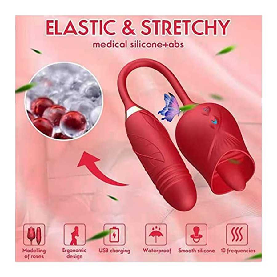 LO2023-New Flower Shaped USB Charging Rose Toy 10 Modes for Women Sex Stimulator for Adult Women Licking, Lingerie- Red,-Y3CV