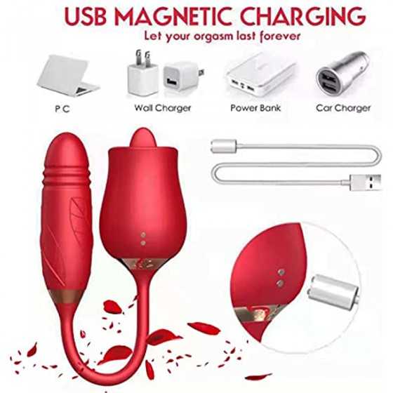 LO2023-New Flower Shaped USB Charging Rose Toy 10 Modes for Women Sex Stimulator for Adult Women Licking, Lingerie- Red,-Y3CV