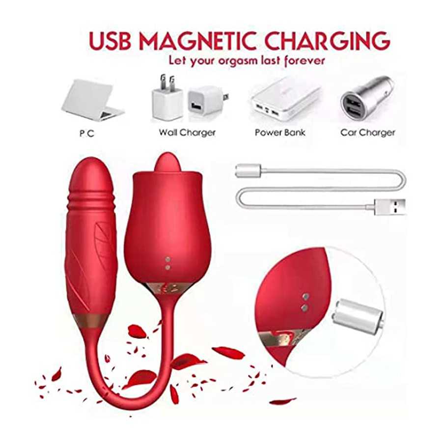 LO2023-New Flower Shaped USB Charging Rose Toy 10 Modes for Women Sex Stimulator for Adult Women Licking, Lingerie- Red,-Y3CV