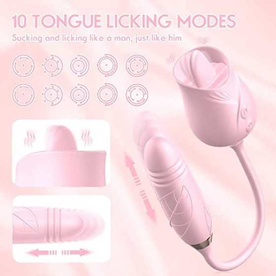Rose Sex Toy for Women -Rose Sex Toy with Tongue Licking Vibrator for Women G spot Nipple Stimulation, Rechargeable Vibrating Ma