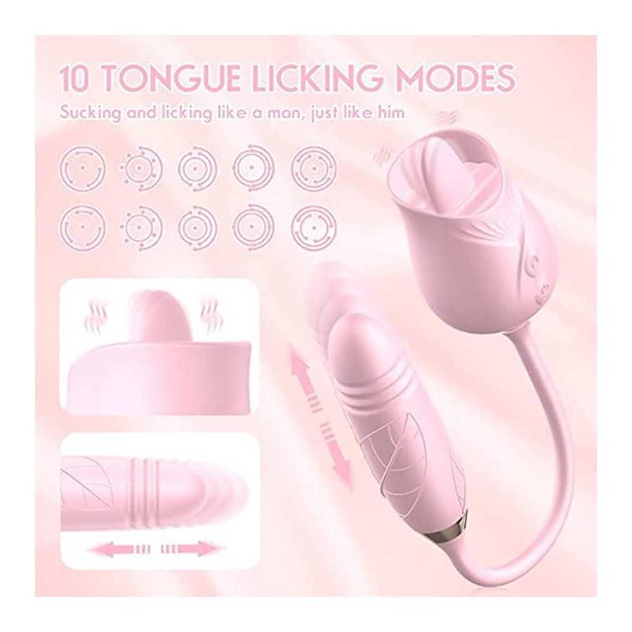 Rose Sex Toy for Women -Rose Sex Toy with Tongue Licking Vibrator for Women G spot Nipple Stimulation, Rechargeable Vibrating Ma