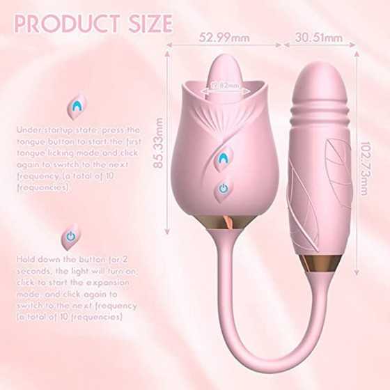 Rose Sex Toy for Women -Rose Sex Toy with Tongue Licking Vibrator for Women G spot Nipple Stimulation, Rechargeable Vibrating Ma