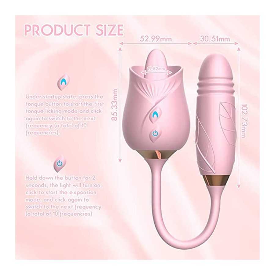 Rose Sex Toy for Women -Rose Sex Toy with Tongue Licking Vibrator for Women G spot Nipple Stimulation, Rechargeable Vibrating Ma