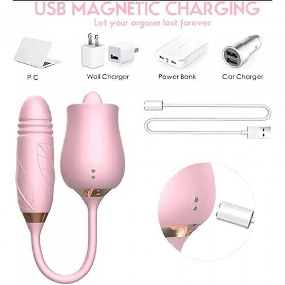 Rose Sex Toy for Women -Rose Sex Toy with Tongue Licking Vibrator for Women G spot Nipple Stimulation, Rechargeable Vibrating Ma