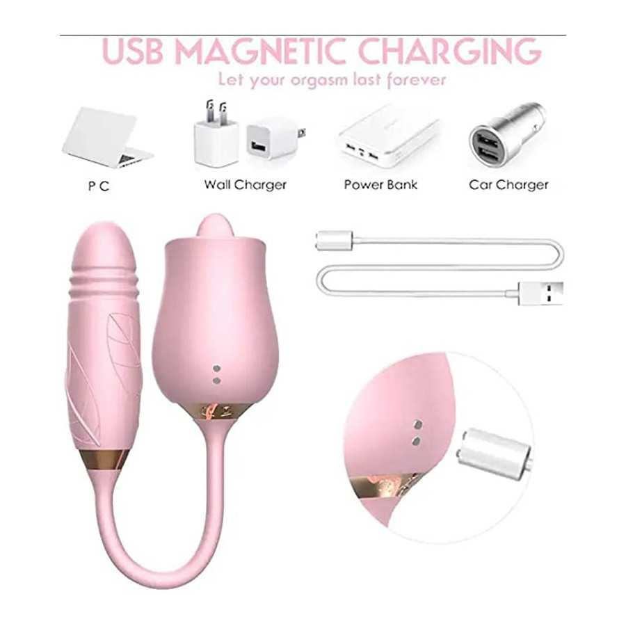 Rose Sex Toy for Women -Rose Sex Toy with Tongue Licking Vibrator for Women G spot Nipple Stimulation, Rechargeable Vibrating Ma