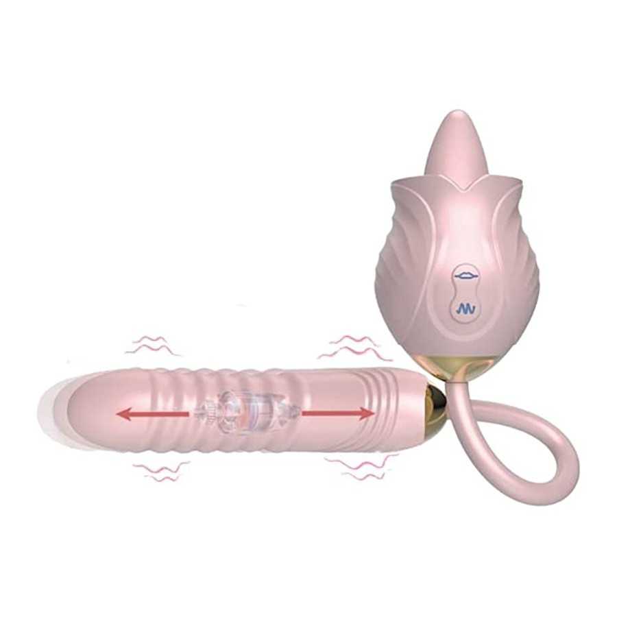 Rose SexToy 3 in 1 Vibrator Massage for Womens, G-Point Tongue Licking Stimulator with 10 Vibrating Pleasure 10 Tongue Licking f