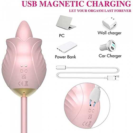 Rose SexToy 3 in 1 Vibrator Massage for Womens, G-Point Tongue Licking Stimulator with 10 Vibrating Pleasure 10 Tongue Licking f