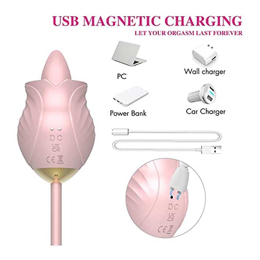 Rose SexToy 3 in 1 Vibrator Massage for Womens, G-Point Tongue Licking Stimulator with 10 Vibrating Pleasure 10 Tongue Licking f
