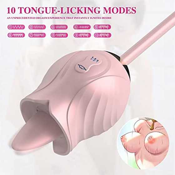 Rose SexToy 3 in 1 Vibrator Massage for Womens, G-Point Tongue Licking Stimulator with 10 Vibrating Pleasure 10 Tongue Licking f