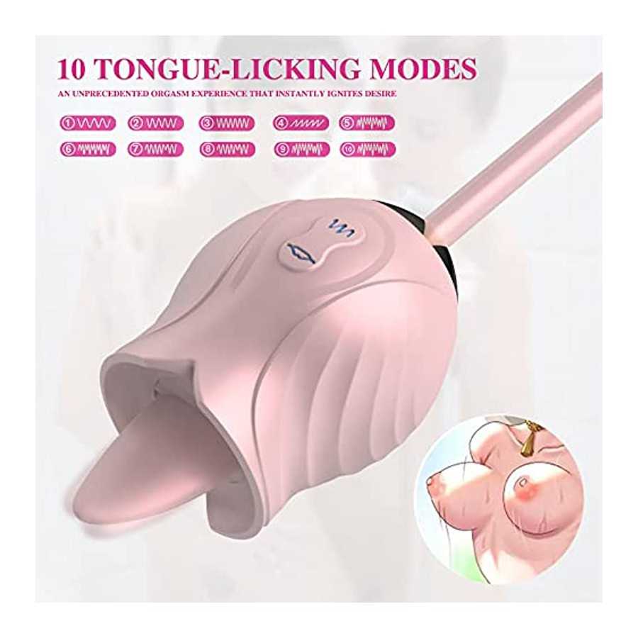 Rose SexToy 3 in 1 Vibrator Massage for Womens, G-Point Tongue Licking Stimulator with 10 Vibrating Pleasure 10 Tongue Licking f