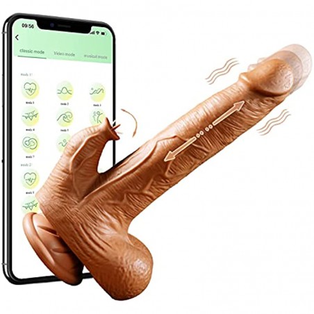 PowerRider Realistic Dildo Thrusting Vibrator Sex Toy for Women, Vibrating Dildo for Clitoral G-spot Anal Stimulation with Tongu