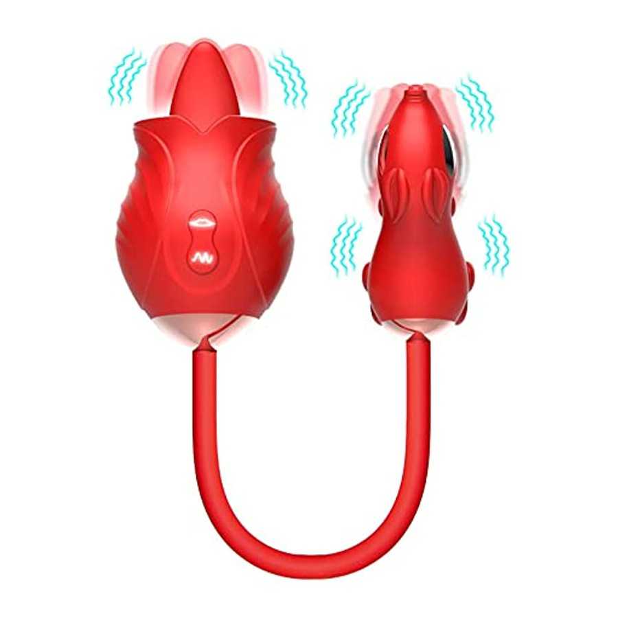 Rose Toys Vibrator for Woman, Clitoral Licking G Spot Vibrator, Dildo Clitoral Stimulator with 10 Thrusting & Licking Modes, Vag