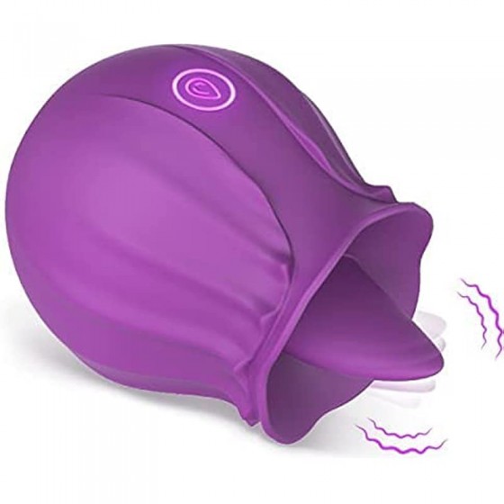 Rose Vibrator Toy for Women - 3 in 1 Clitoral Stimulator Tongue Licking Thrusting Vibrator with 10 Modes, Rose Adult Sex Toys Games, Clitoris Nipple Licker for Women Man Couple (Purple)