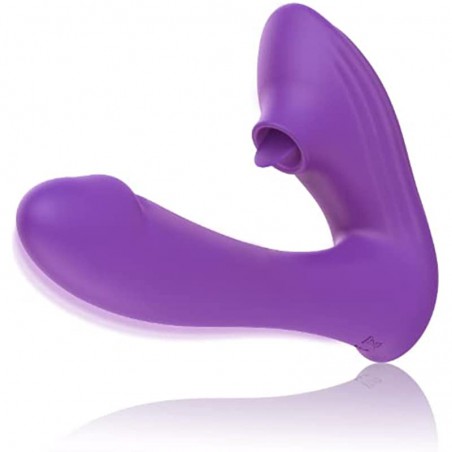 Portable 2 in 1 Sucking Licking and G Spot Vibrator Dildo Massager Toys for Women, Tongue Licking and 10 Vibration Modes, Clit Stimulator, Adult Sensory Sex Toy for Pleasure