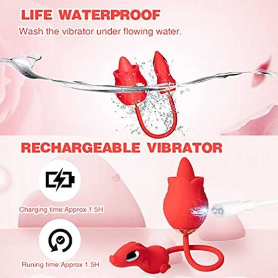 Rose Toys Vibrator for Woman, Clitoral Licking G Spot Vibrator, Dildo Clitoral Stimulator with 10 Thrusting & Licking Modes, Vag