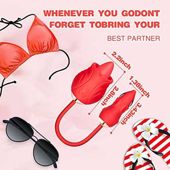 Rose Toys Vibrator for Woman, Clitoral Licking G Spot Vibrator, Dildo Clitoral Stimulator with 10 Thrusting & Licking Modes, Vag