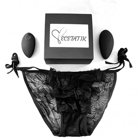 ECSTATIK Wearable Vibrator with Black Lace Panties - 5 Realistic Vibration Patterns & 5 Speeds | Cordless Remote Control Massager, USB Rechargeable, Waterproof Adult Toy