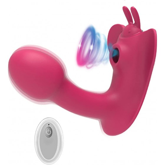 WiMiFar 2 in1 Butterfly Sex Toy for Women, 10 Frequency Clitoris Stimulator Sucking G-Spot Vibrator, Remote Control Clit Sucker Dildo Sex Toy for Adults (Red)