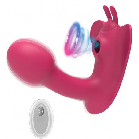 WiMiFar 2 in1 Butterfly Sex Toy for Women, 10 Frequency Clitoris Stimulator Sucking G-Spot Vibrator, Remote Control Clit Sucker Dildo Sex Toy for Adults (Red)