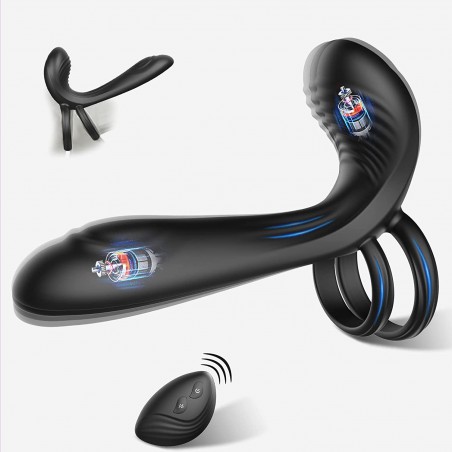 Couple Vibrator with Dual Penis Ring, 10 Vibrating Mode G-spot and Clitor Simulator 3 in 1 Vibrator Rechargeable Waterproof Adult Sex Toy with Remote Control for Couple