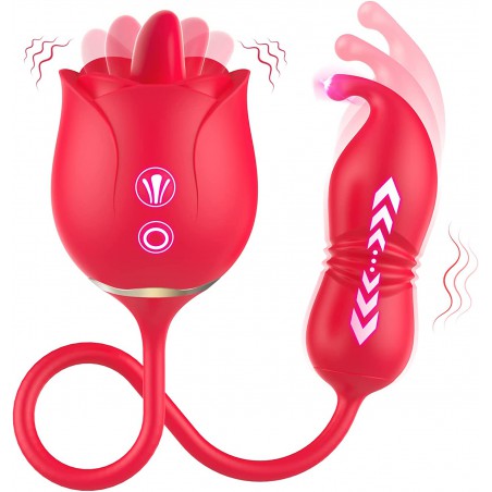 Rose Sex Toy Dildo Vibrator, 3in 1 Adult Toys Couple Sex Toys for Woman, 9 Tongue Licking & 9 Thrusting Dildo Female Vibrating  G Spot Clit Anal Vibrators Rose Sex Stimulator for Women Pleasure