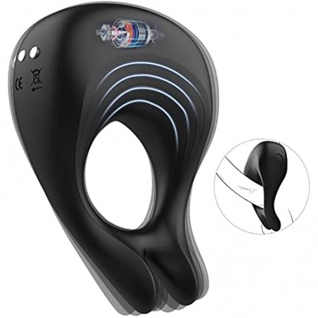 Vibrating Penis Rings with 10 Vibration Modes for Clitoris & Testicles Stimulation, Rabbit Design Silicone Cock Ring Male Toy, Rechargeable Adult Sex Toys for Man and Couple
