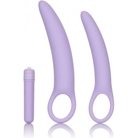  Dr Laura Berman Intimate Basics Isabelle - 2 Piece Vibrating Silicone Dilators Set With Ergonomic Finger Loop - Waterproof Fetish Sex Toys for Couples - Purple
