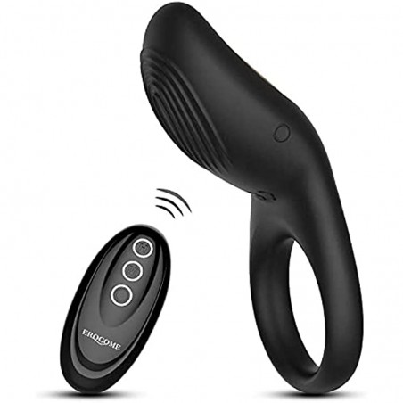 EROCOME Full Silicone Vibrating Sagitta Remote Control Cock Ring - Waterproof Rechargeable Penis Ring Vibrator with 8 Modes - Sex Toy for Male or Couples (Black)