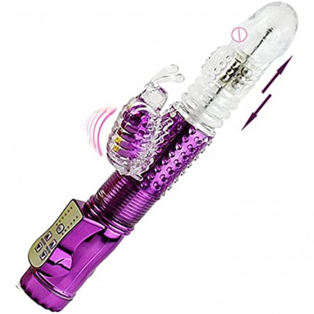 Steel Ball 360° Rotation Rabbit Adult Toy Vibrator Butterfly Clitoral Stimulator, Realistic Dildo Telescopic Excite G spot 12 Powerful Thrusting Speeds and Vibration, Rechargeable Sex Toys for Women