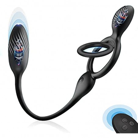 Vibrating Cock Ring with Butt Plug, lvhua 3 in 1 Penis Ring Vibrator Anal Plug with 10 Vibration Modes, Prostate Massager Clitoris G-Point Stimulator with Remote Control, Sex Toys for Men & Couples