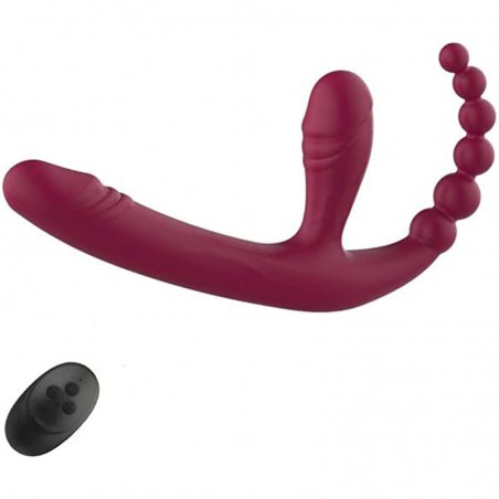 MOONA 10 Speeds Strapless Strapon Dildo Vibrator Female Double Vibrating G Spot Adult Sex Toys for Women Couple Anal Prostate Massager with Remote Control . RED